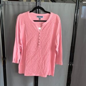 Karen Scott Pink Lace-Front Blouse